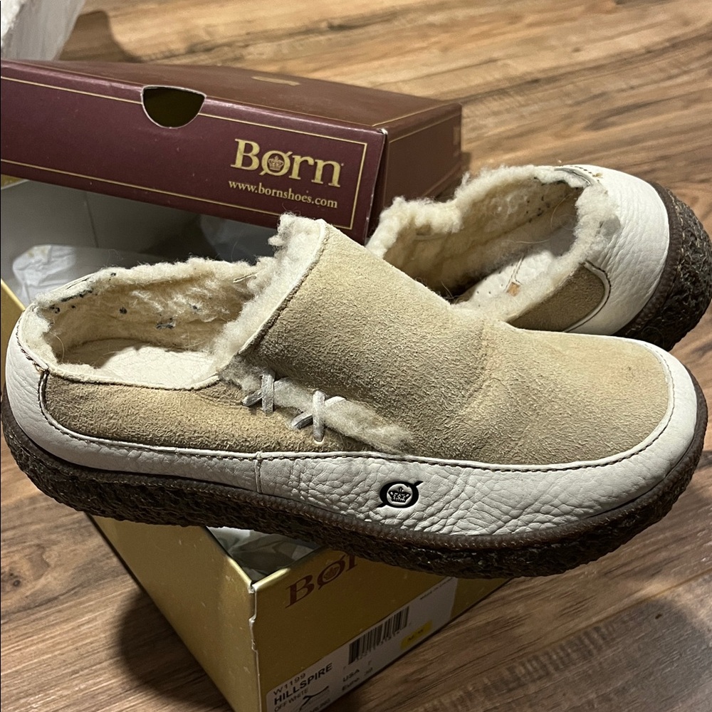 Born Hillspire Cozy Tan and White Slip-Ons